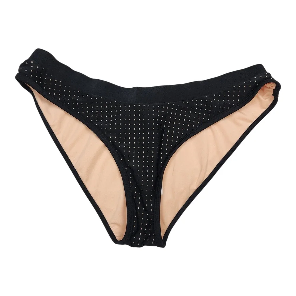 NWT Fabletics Valentina Cheeky Bikini Bottom M Black Nude Perforated Mesh
